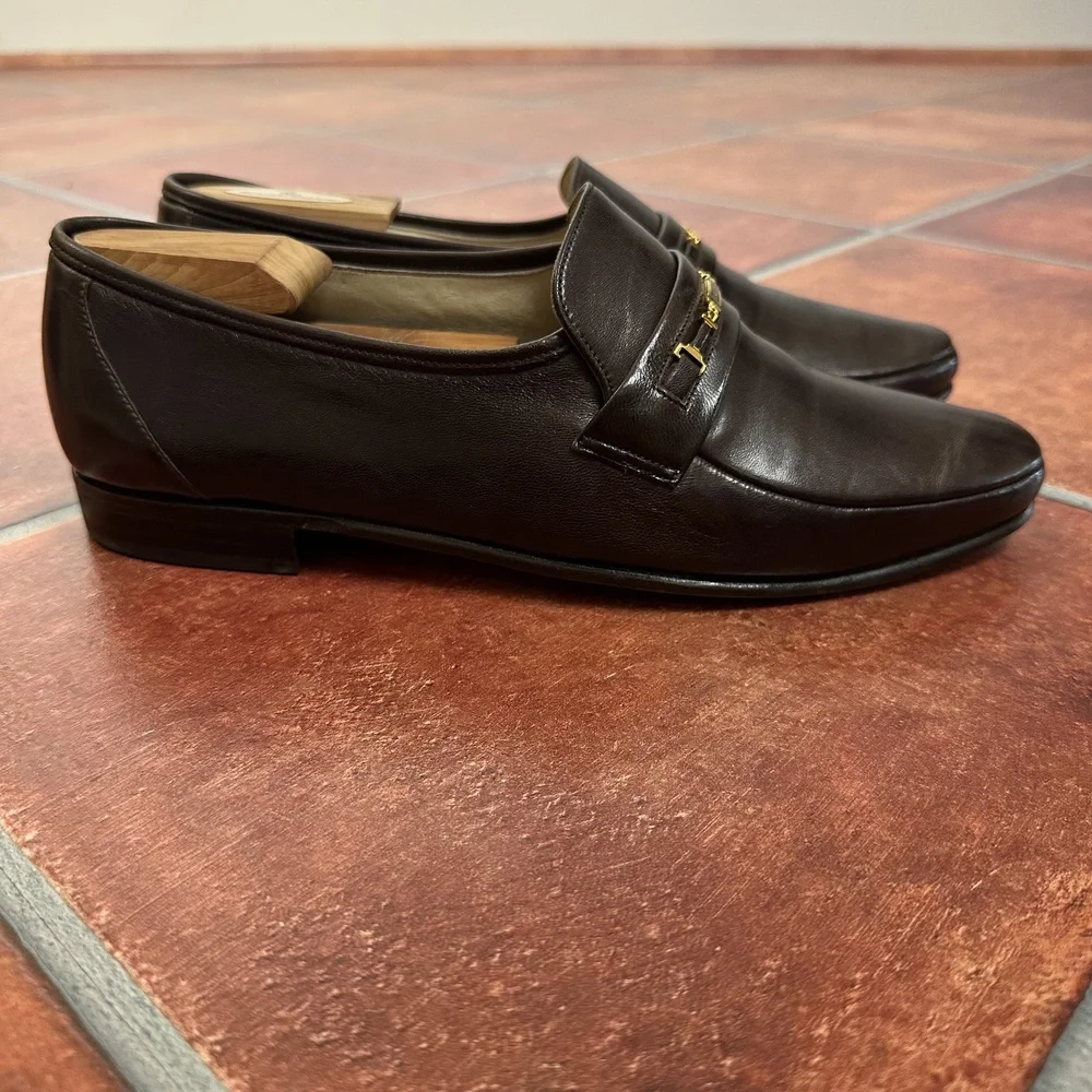 Bally Dark Brown Branded-Buckle Greyson Loafers Size 9